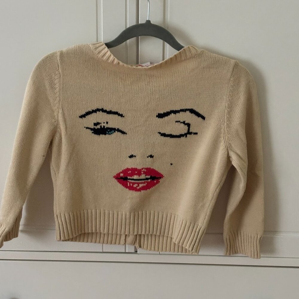 Betsey Johnson Marilyn Monroe Cream cropped cardigan Size Lg